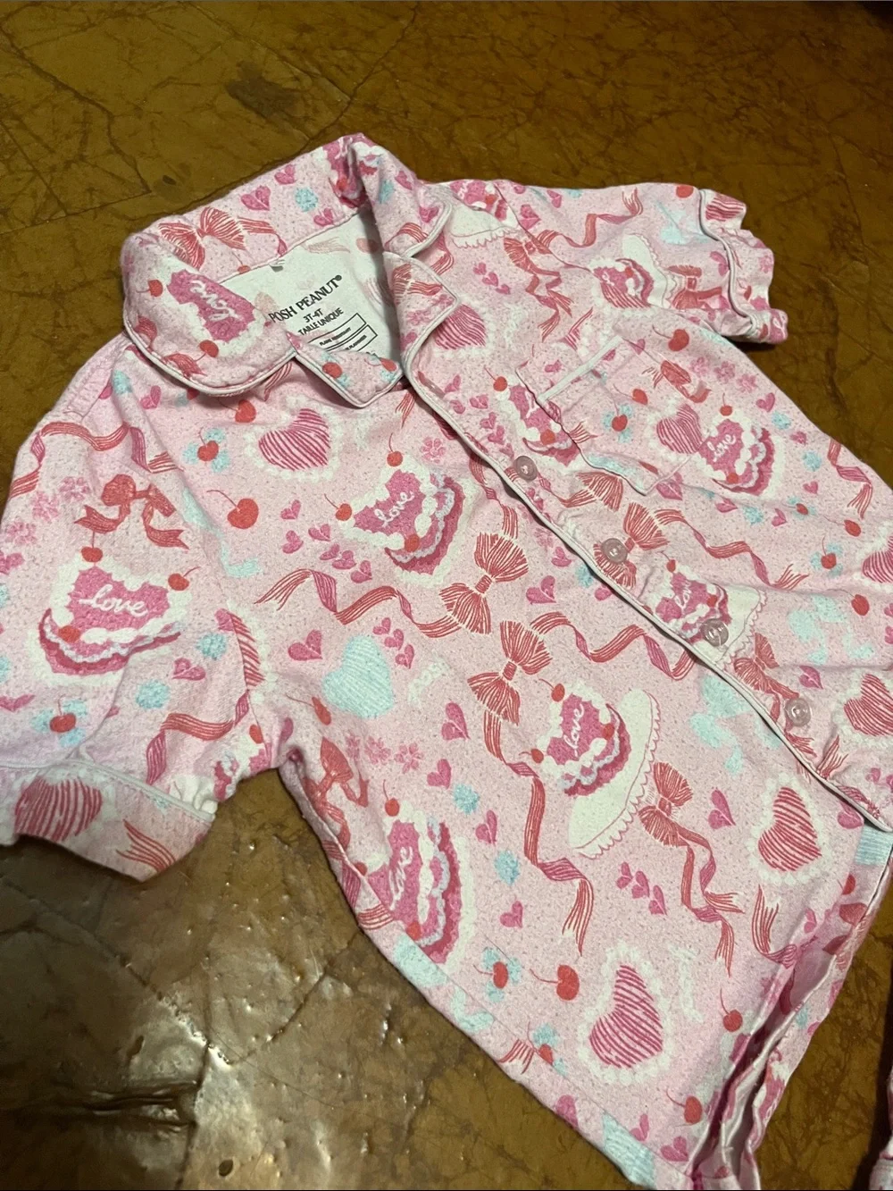 Posh Peanut Pink Heart & Cake Print Short Sleeve Pajama Set Sz 3-4T